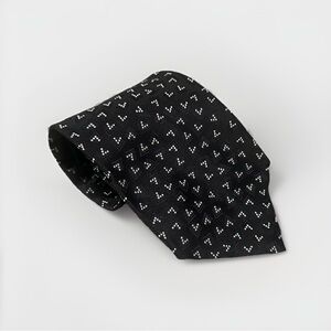 Ralph Lauren Black & White Silk Tie Green Label Made In USA Geometric Pattern